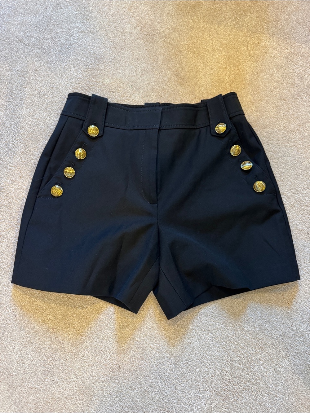 White House Black Market Black High-Waist Sailor Shorts with Gold Buttons